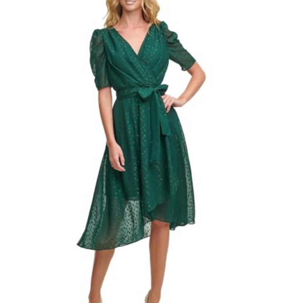 🤍Tommy Hilfiger Womens Faux Wrap High Low Midi Dress |